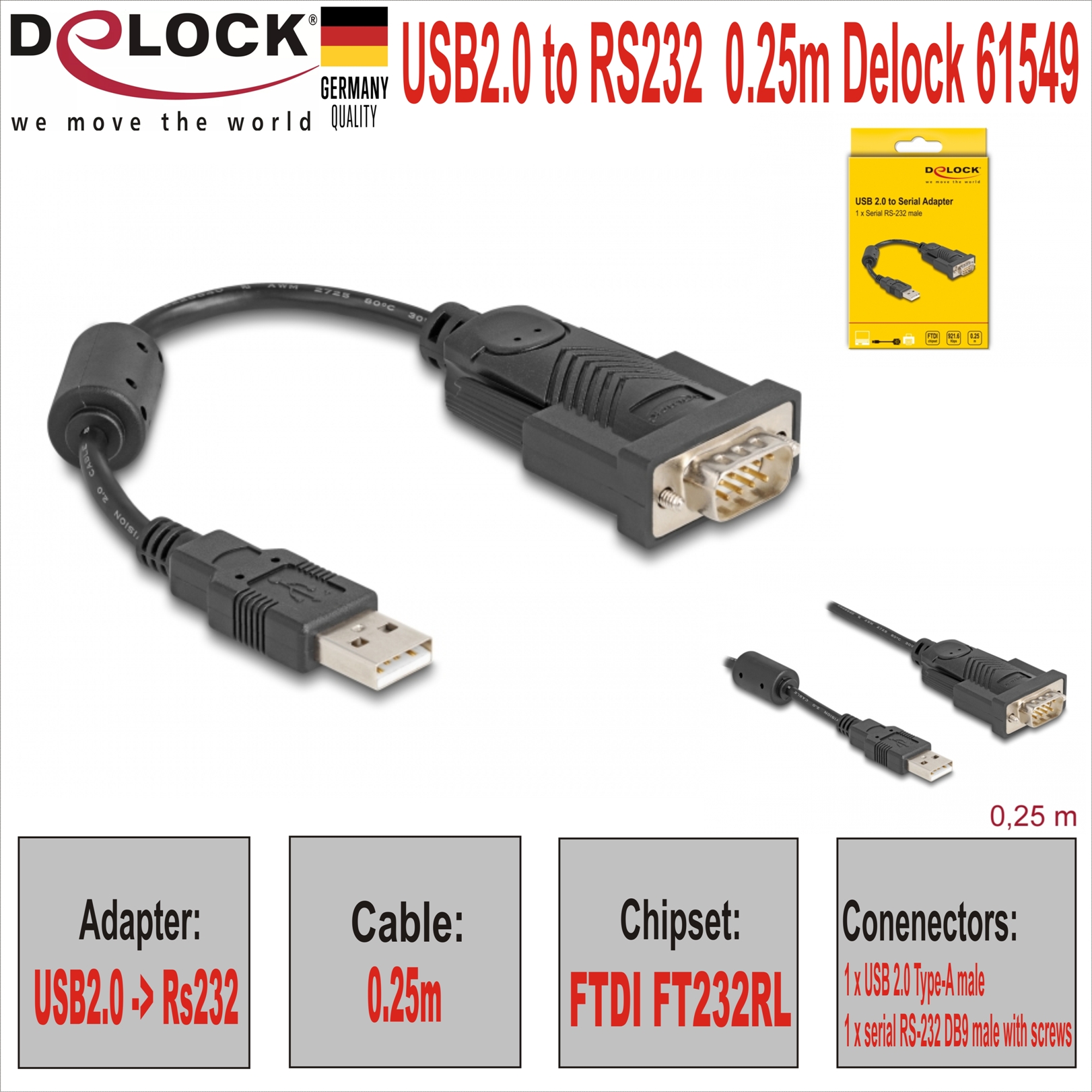USB2.0 to RS232  0.25m Delock 61549