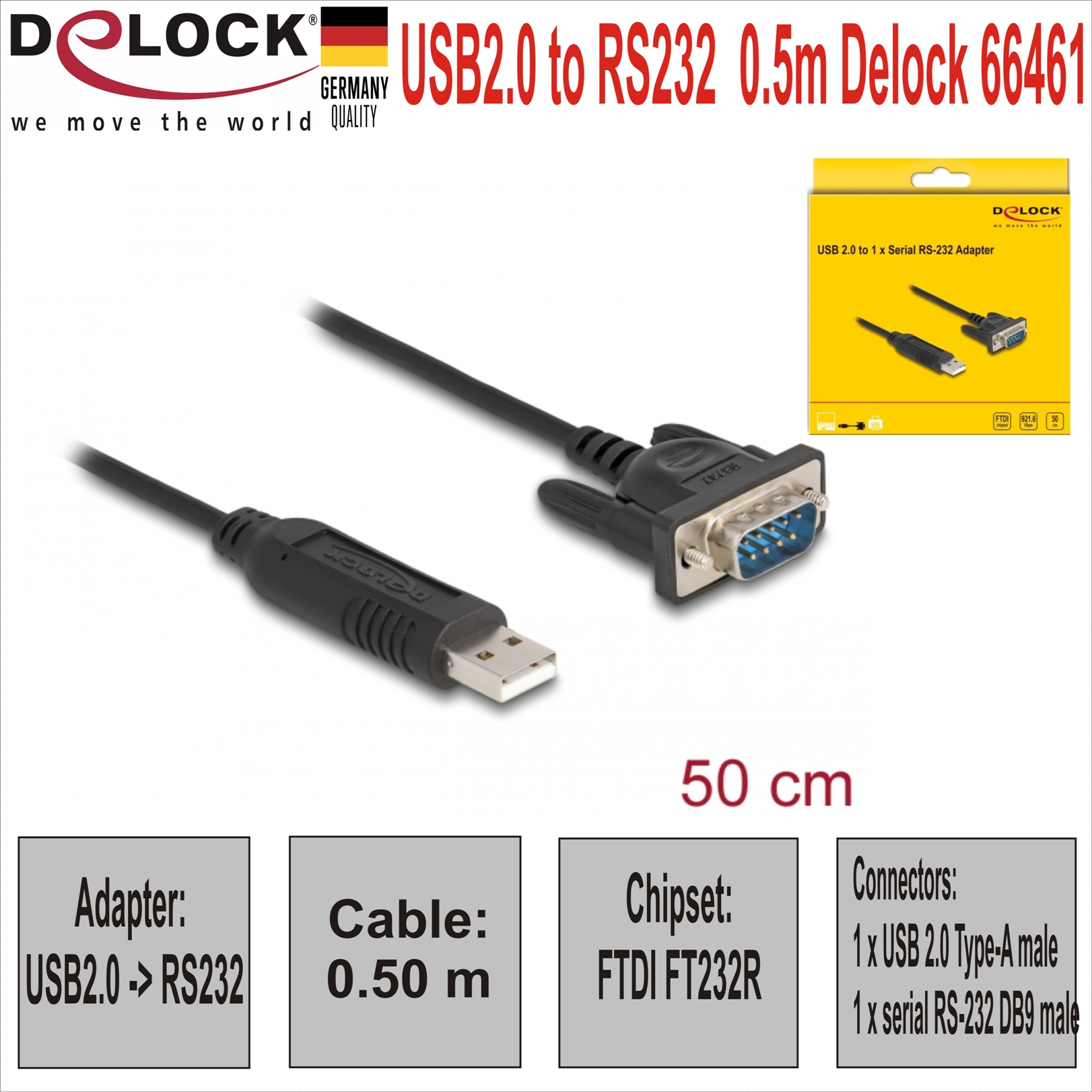 USB2.0 to RS232  0.5m Delock 66461